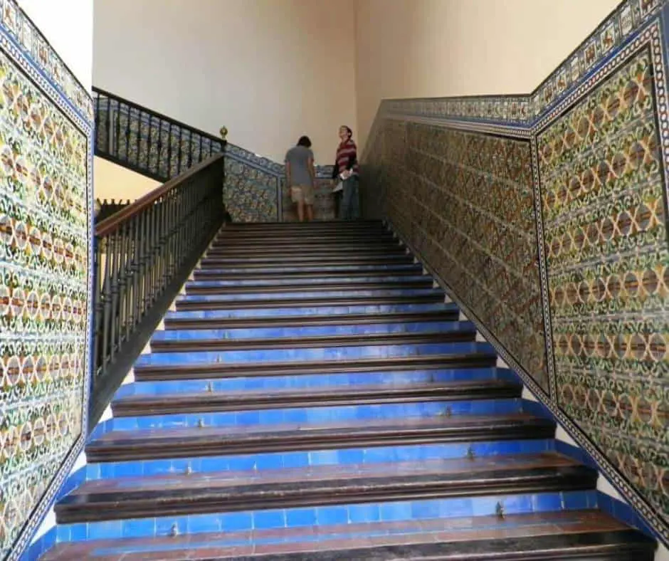 Beautiful tile staircase in the Royal Alcazar palace in Seville