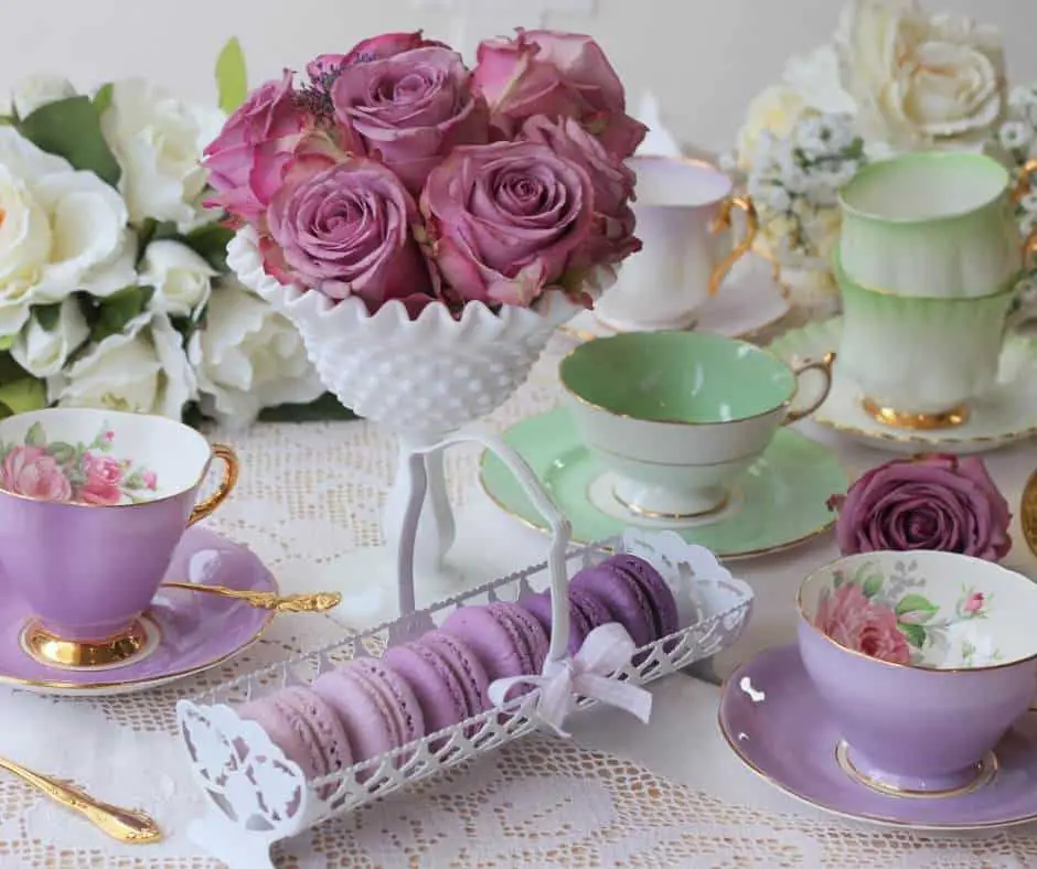 Afternoon tea with flowers and cookies is perfect for any Jane Austen vacation